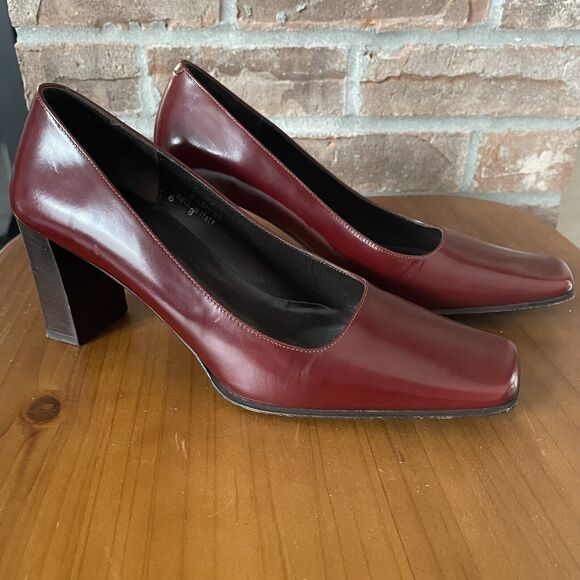 Coach Burgundy Leather Heels Size 6B Red Made in Italy Square Toe Block Heel - Picture 1 of 16